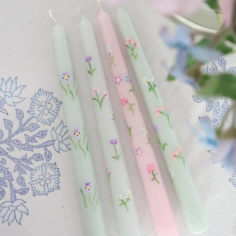  hand painted candles pretty homestyle