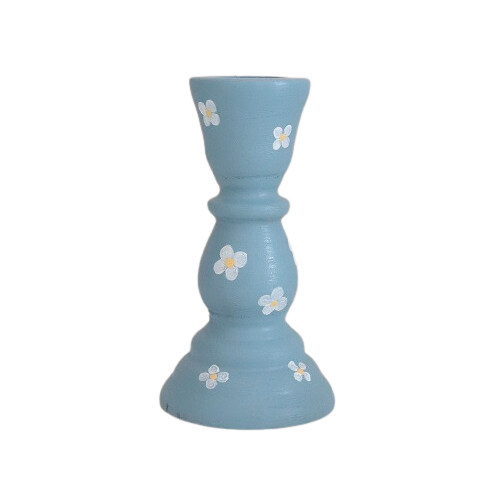 Hand Painted Wooden Candlestick Holders Duck egg blue.