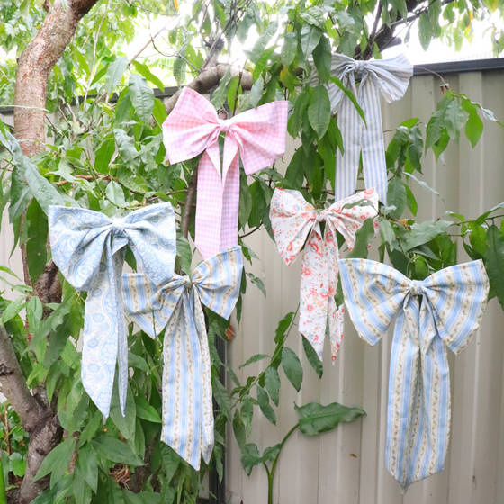 Fabric Decorative Bow blue and rose stripe