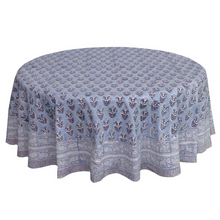  Buta Blue Block Printed Round Tablecloth