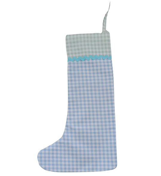 christmas stocking gingham blue and green trim