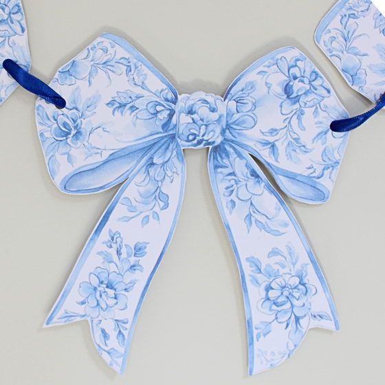Gingham blue bow Paper Garland