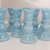 Hand Painted Wooden Candlestick Holder light blue