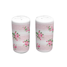  salt and pepper shakers pink stripe and floral