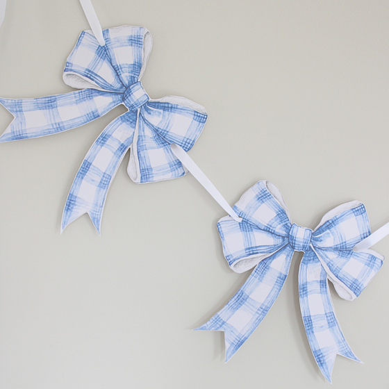 Gingham blue bow Paper Garland