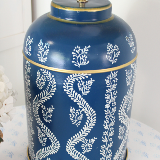 Hand Painted Lamp Base Navy and White
