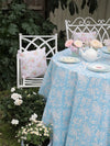 Anna blue Block Printed round Tablecloth