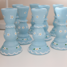  Hand Painted Wooden Candlestick Holder light blue