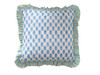 Block printed cushion cover blue with green frills