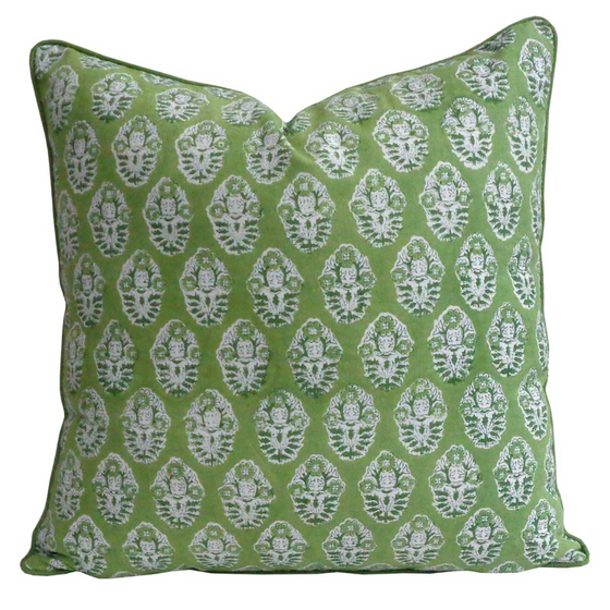 Block Printed Cushion Cover Celadon Green