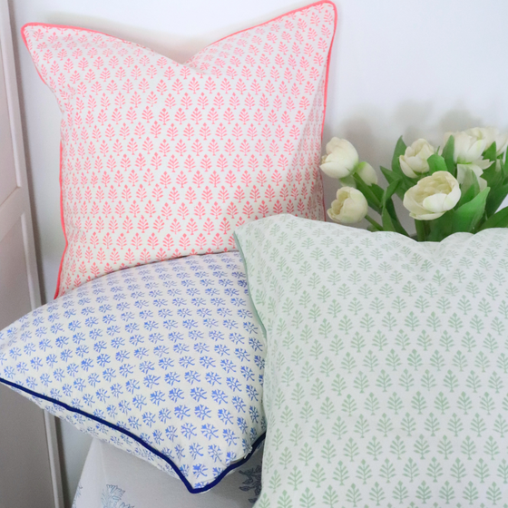 Block Printed Cushion Cover Blue and white
