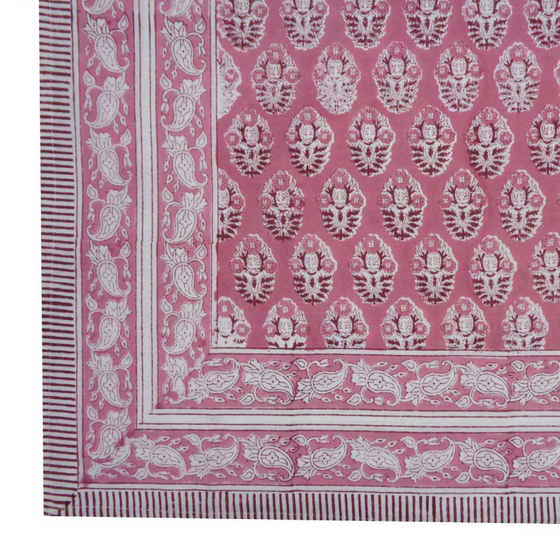Rustic Pink Block Printed Tablecloth