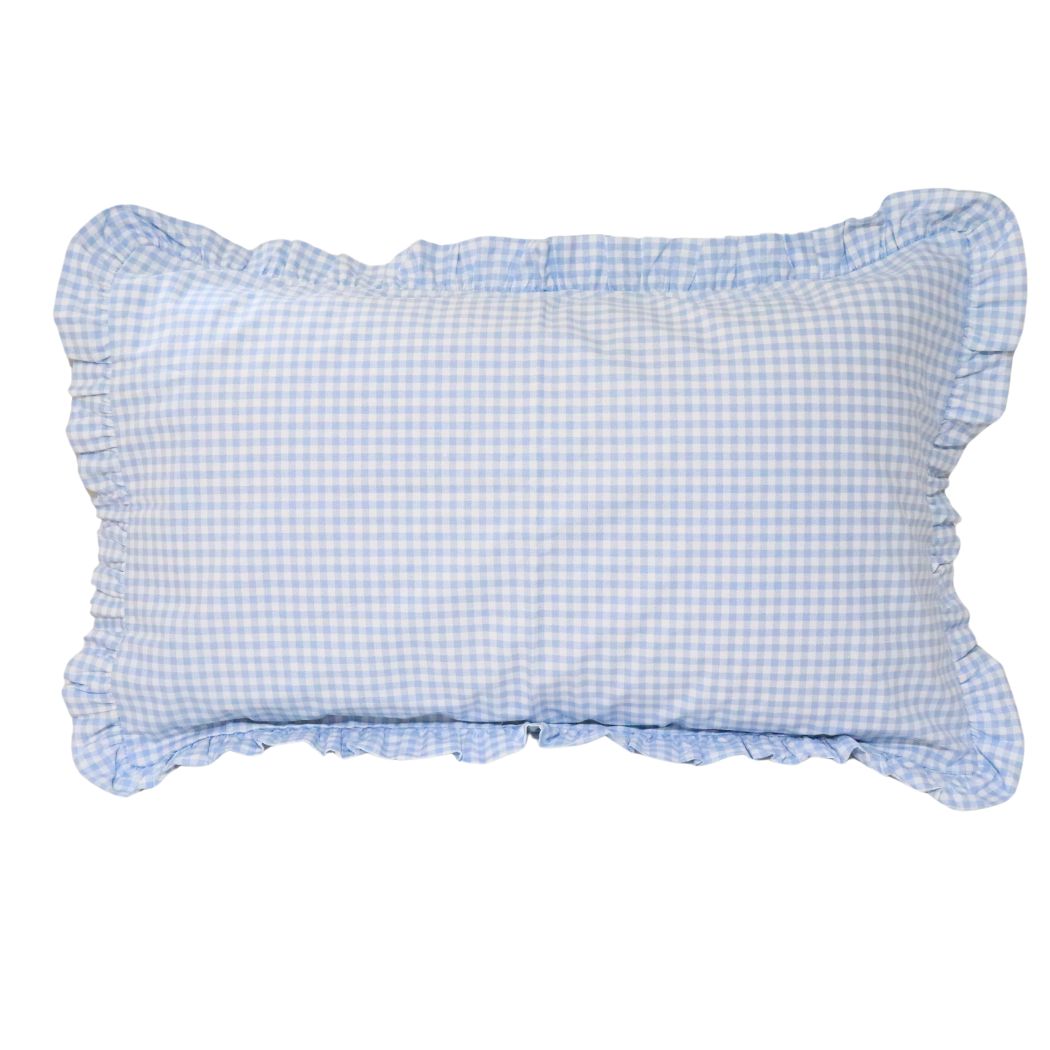 blue gingham frilly pillowcase