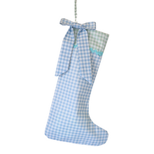  Christmas Stocking Gingham Blue and Green Trim with Bow