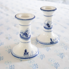  Blue and white candlestick holders vintage ( Set of two)