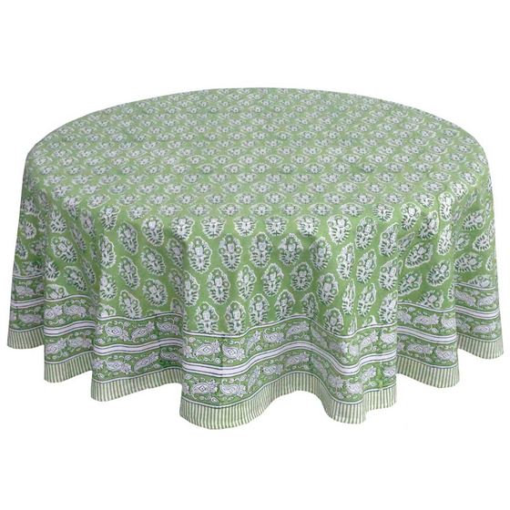 Celadon Green Block Printed round Tablecloth
