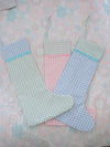 Christmas Stocking Gingham Blue and Green Trim
