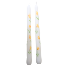  Daffodils on white Hand Painted Candle