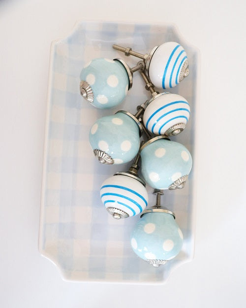 Ceramic drawer knob blue polka dot