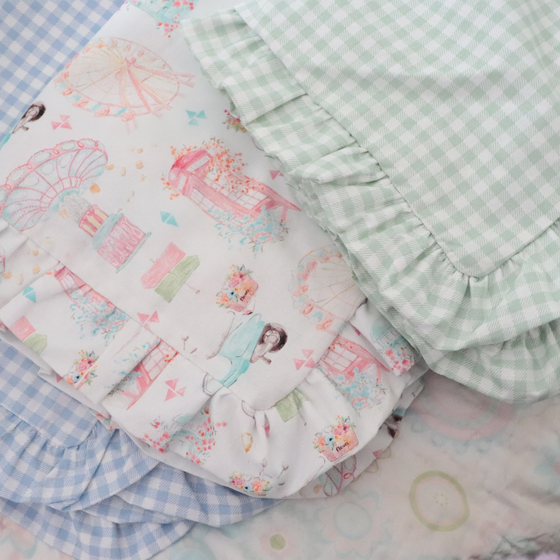 Blue gingham frilly pillowcase