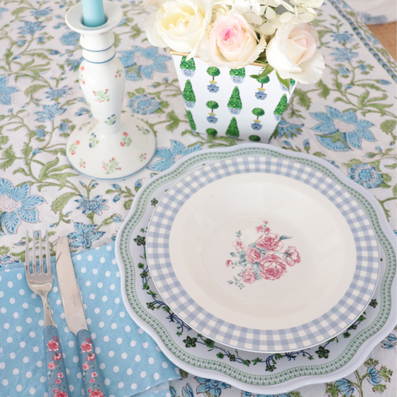 Gingham floral soup plate