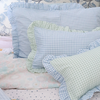 Blue gingham frilled cushion cover