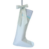 Christmas Stocking Gingham Green and Blue Trim with Bow