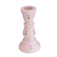  hand painted wooden candlestick holders pink