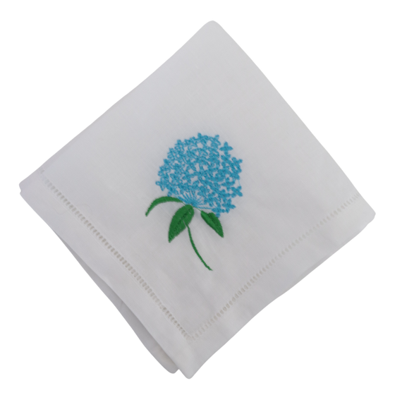 embroidered hydrangea napkin
