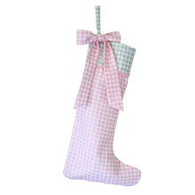  Christmas Stocking Gingham pink and Green Trim with Bow