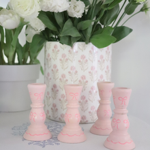  Bows Hand Painted Wooden Candlestick Holders