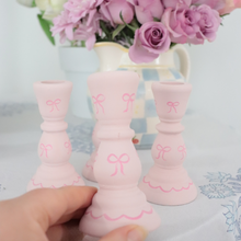  Bows Hand Painted Wooden Candlestick Holders