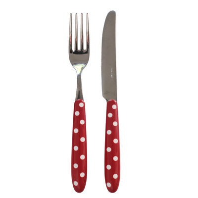 Cutlery set red and white polka dot