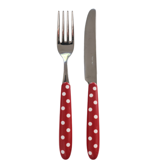 Cutlery set red and white polka dot