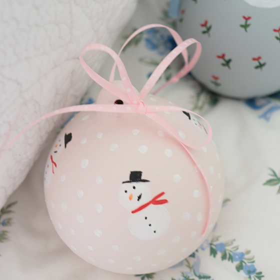 Hand Painted Christmas Bauble Pink Snowman