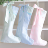 Christmas Stocking Gingham Blue and Green Trim with Bow