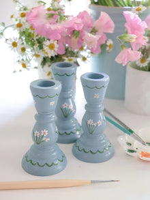 Hand Painted Wooden Candlestick Holders Narcissi