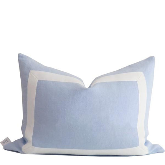 Sky blue cushion cover white ribbon trim | prettyhomestyle.