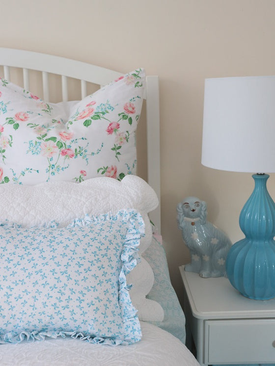 Blue bow knot frilled cushion cover