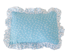  blue bow knot cushion cover with contrasting frilly trim