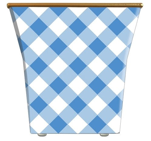 Blue and white gingham cachepot 