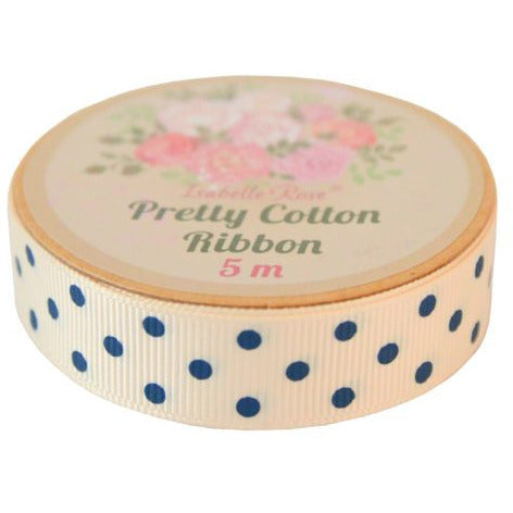 Cream Ribbon navy blue polka dots | prettyhomestyle.