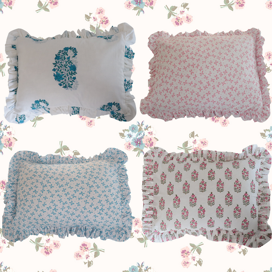 Pink bow knot frilled cushion cover