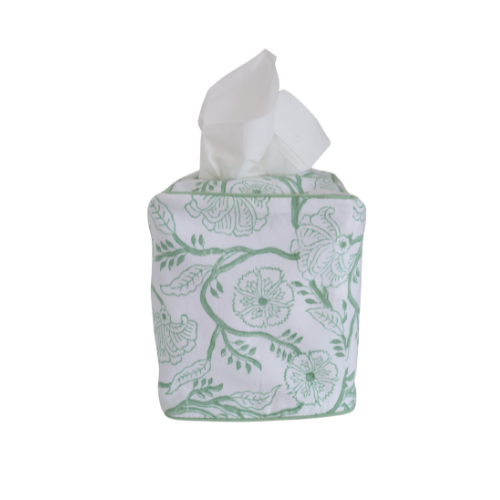 Fabric tissue box cover Floral Green