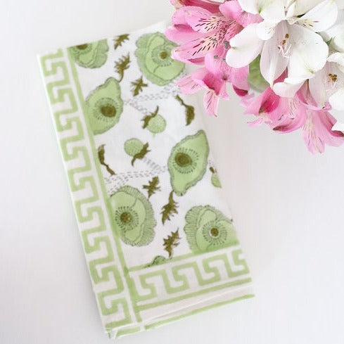 Poppy green block printed napkin