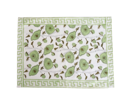Poppy green block printed placemat
