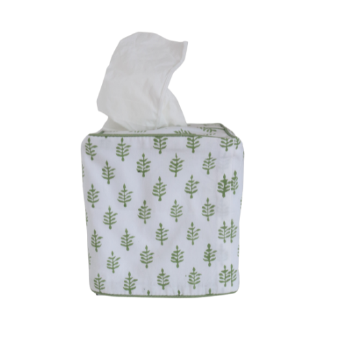 Fabric tissue box cover leaf green
