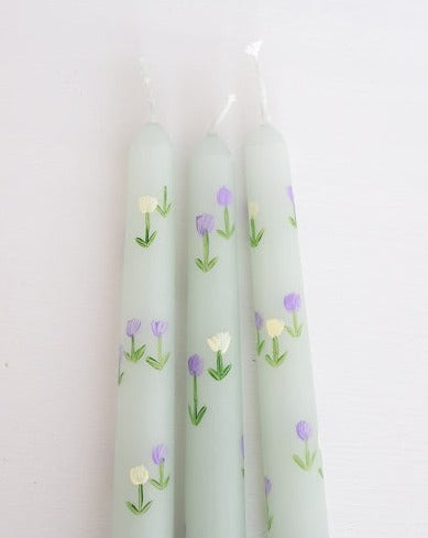 Patel tulips Hand Painted Candle